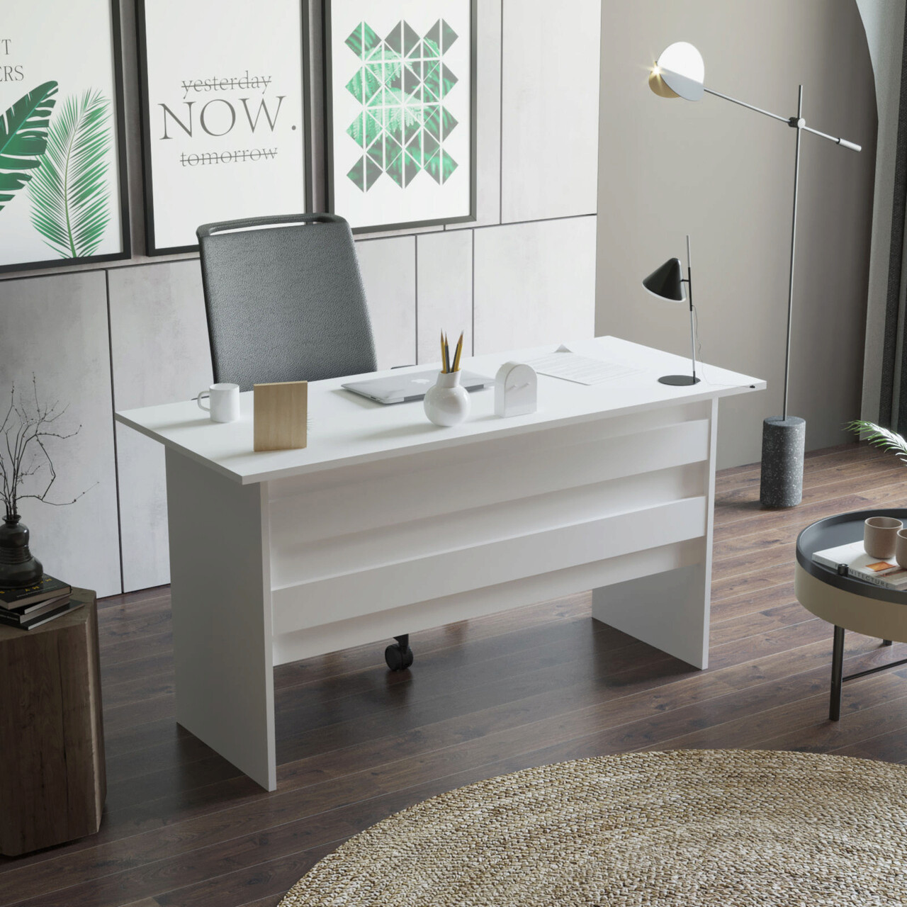 Birou, Hanah Home, Vo1-W, 140x73.8x60 cm, Alb - imagine 6